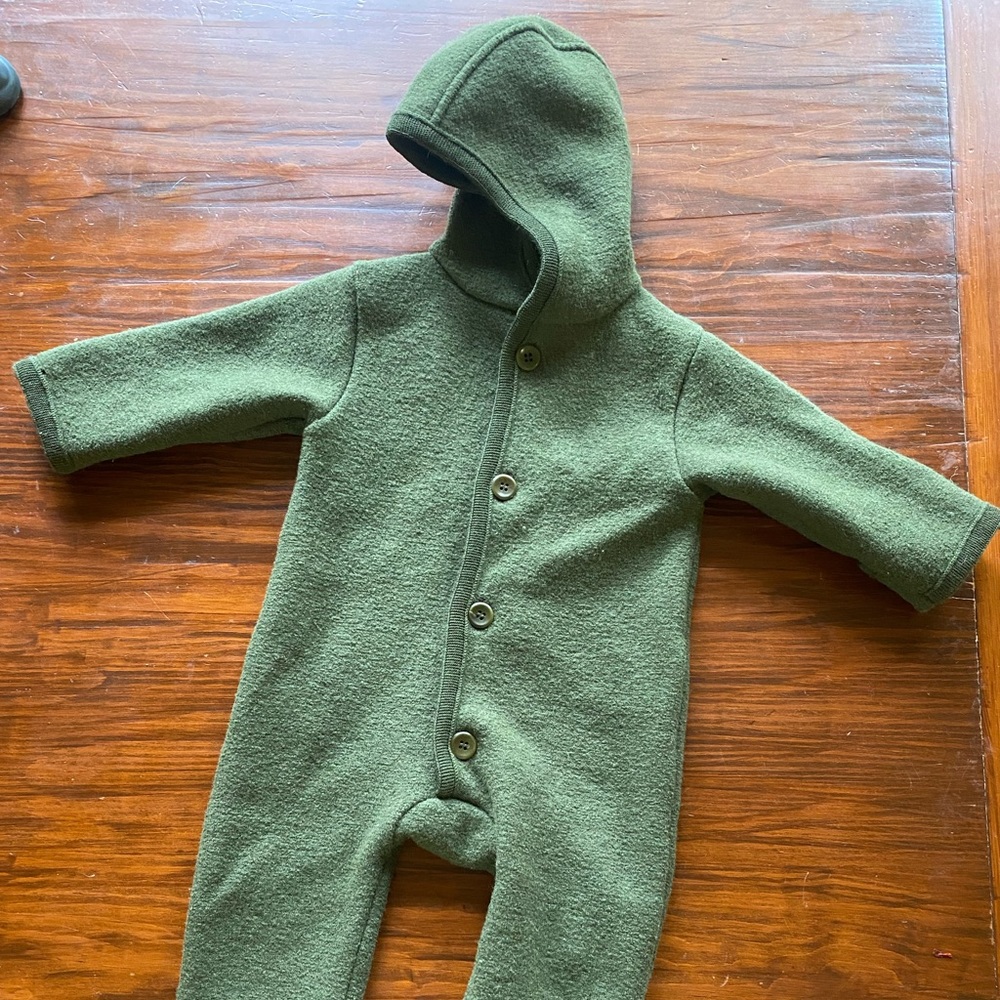 Disana Boiled Wool Overall for Baby in Olive Green size 3-6 month
